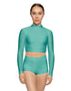 Solid Lycra LS Tneck Keyhole Back Crop Top