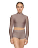 Solid Lycra LS Tneck Keyhole Back Crop Top