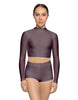 Solid Lycra LS Tneck Keyhole Back Crop Top