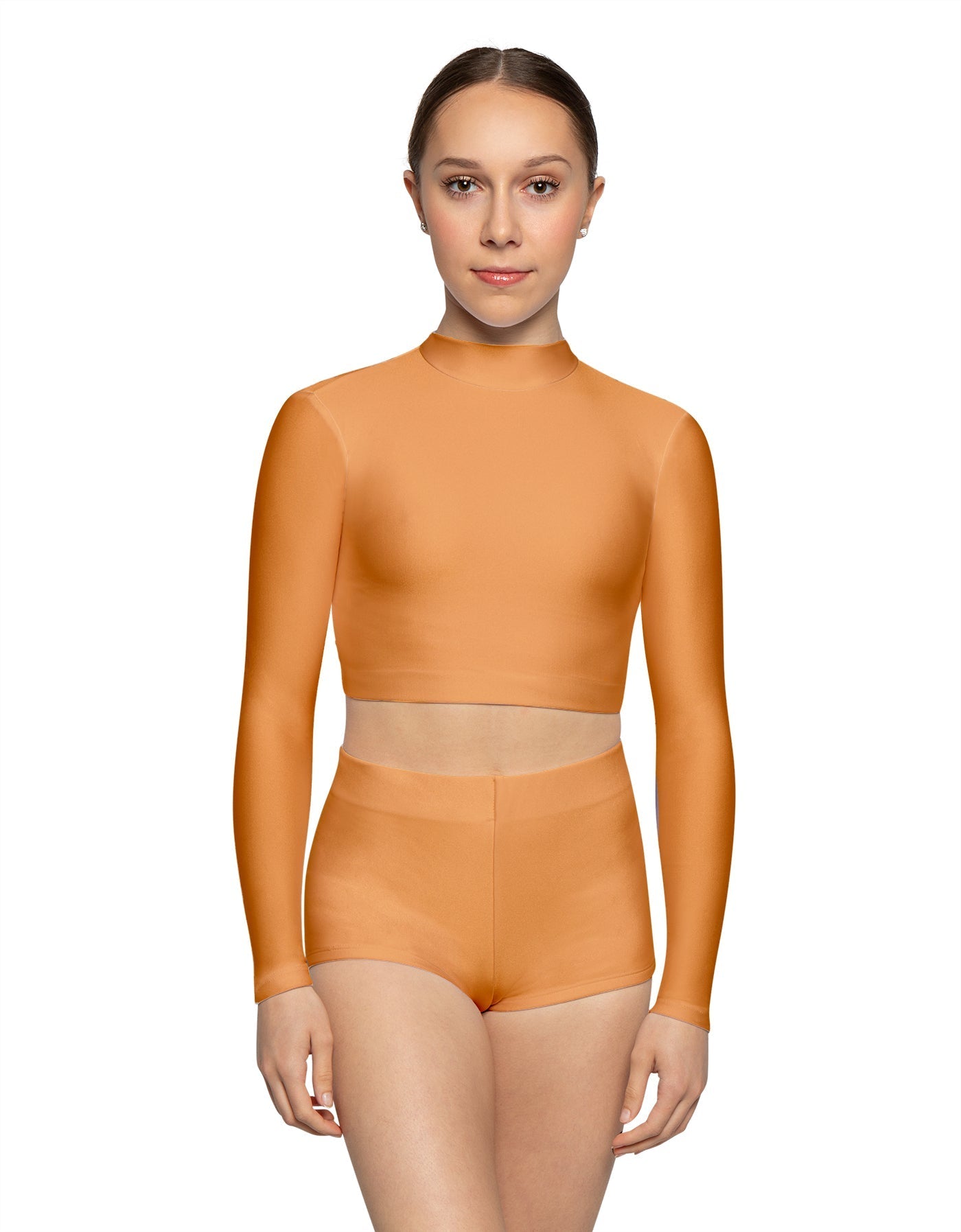 Solid Lycra LS Tneck Keyhole Back Crop Top