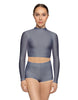 Solid Lycra LS Tneck Keyhole Back Crop Top