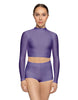 Solid Lycra LS Tneck Keyhole Back Crop Top