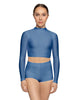 Solid Lycra LS Tneck Keyhole Back Crop Top