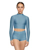 Solid Lycra LS Tneck Keyhole Back Crop Top