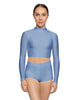 Solid Lycra LS Tneck Keyhole Back Crop Top