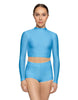 Solid Lycra LS Tneck Keyhole Back Crop Top