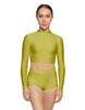 Solid Lycra LS Tneck Keyhole Back Crop Top