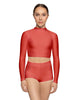 Solid Lycra LS Tneck Keyhole Back Crop Top