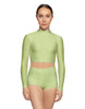 Solid Lycra LS Tneck Keyhole Back Crop Top
