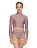 Solid Lycra LS Tneck Keyhole Back Crop Top