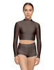 Solid Lycra LS Tneck Keyhole Back Crop Top