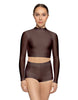 Solid Lycra LS Tneck Keyhole Back Crop Top