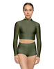 Solid Lycra LS Tneck Keyhole Back Crop Top