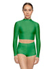 Solid Lycra LS Tneck Keyhole Back Crop Top