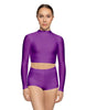 Solid Lycra LS Tneck Keyhole Back Crop Top