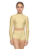 Solid Lycra LS Tneck Keyhole Back Crop Top