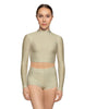 Solid Lycra LS Tneck Keyhole Back Crop Top