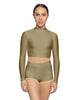 Solid Lycra LS Tneck Keyhole Back Crop Top