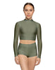 Solid Lycra LS Tneck Keyhole Back Crop Top