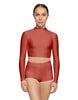 Solid Lycra LS Tneck Keyhole Back Crop Top