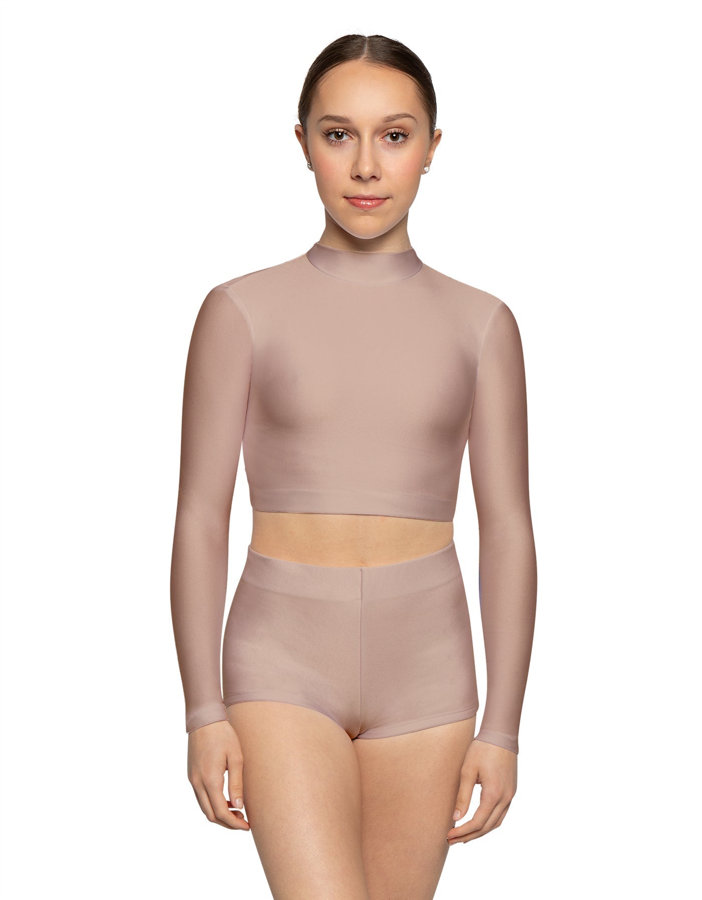 Solid Lycra LS Tneck Keyhole Back Crop Top