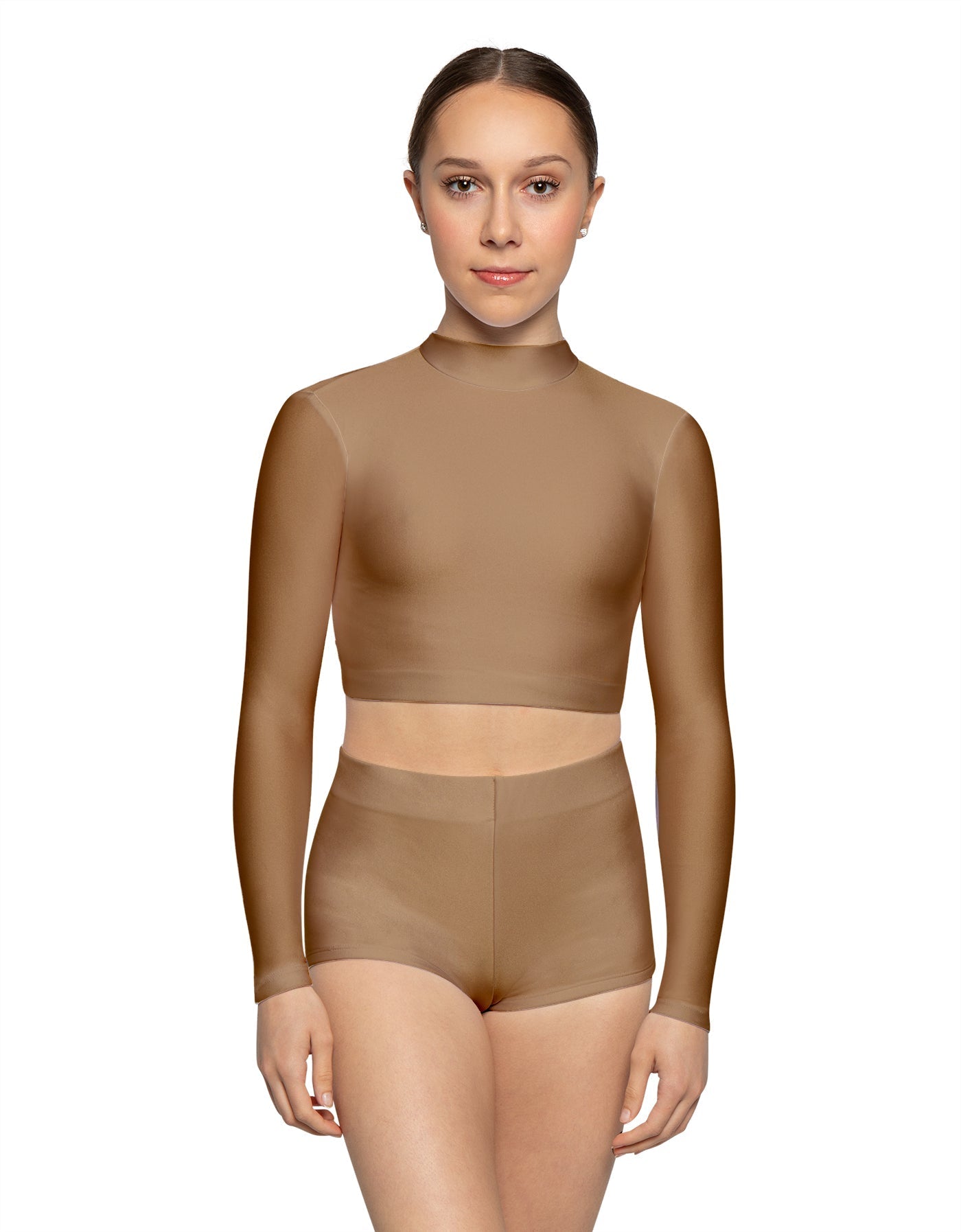 Solid Lycra LS Tneck Keyhole Back Crop Top
