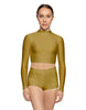 Solid Lycra LS Tneck Keyhole Back Crop Top