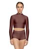 Solid Lycra LS Tneck Keyhole Back Crop Top
