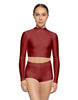 Solid Lycra LS Tneck Keyhole Back Crop Top