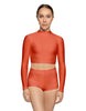 Solid Lycra LS Tneck Keyhole Back Crop Top