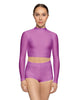 Solid Lycra LS Tneck Keyhole Back Crop Top