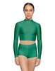 Solid Lycra LS Tneck Keyhole Back Crop Top
