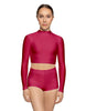 Solid Lycra LS Tneck Keyhole Back Crop Top