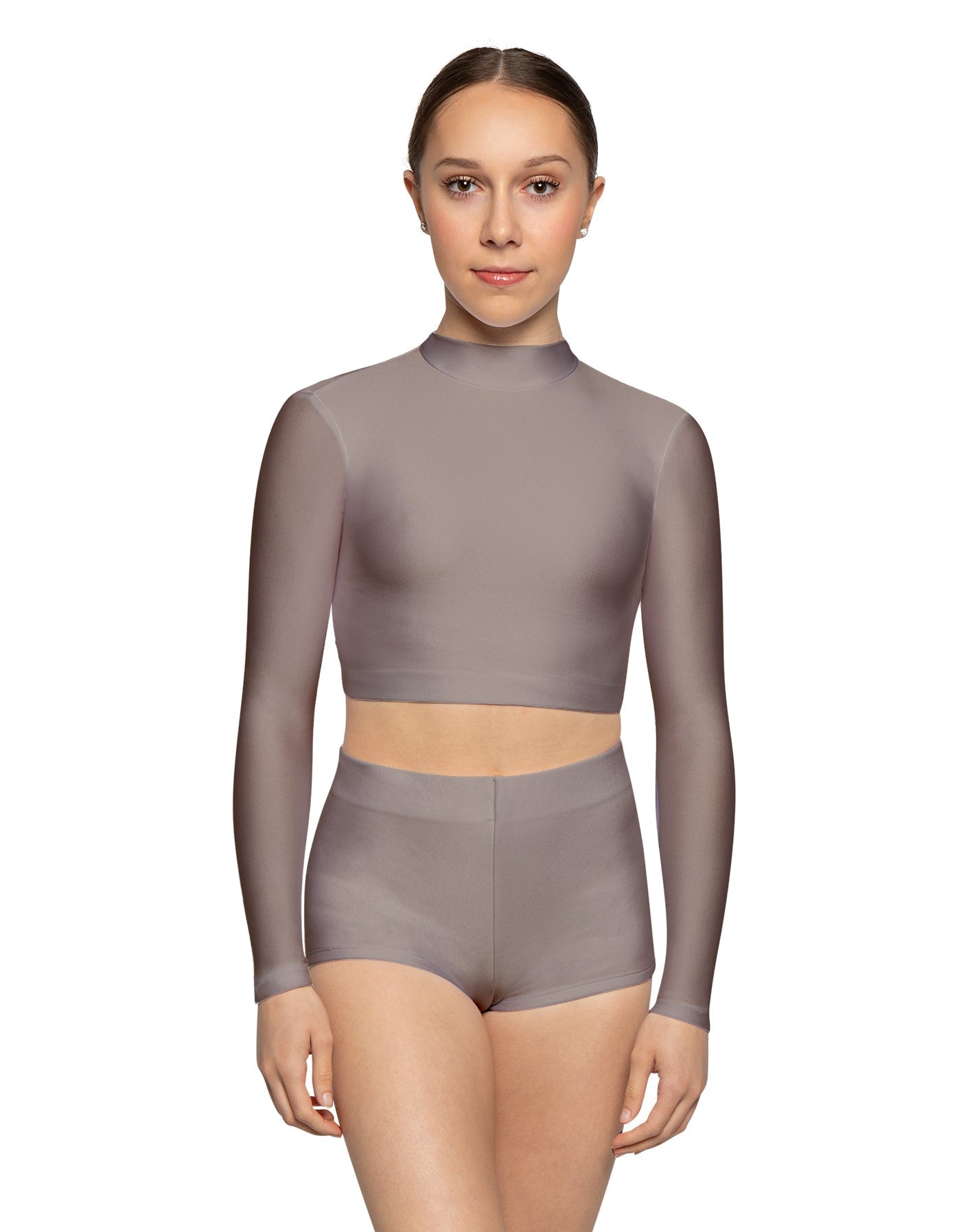 Solid Lycra LS Tneck Keyhole Back Crop Top