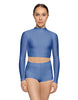 Solid Lycra LS Tneck Keyhole Back Crop Top