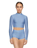 Solid Lycra LS Tneck Keyhole Back Crop Top