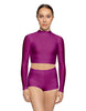 Solid Lycra LS Tneck Keyhole Back Crop Top