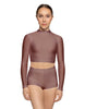 Solid Lycra LS Tneck Keyhole Back Crop Top