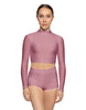 Solid Lycra LS Tneck Keyhole Back Crop Top