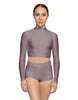 Solid Lycra LS Tneck Keyhole Back Crop Top