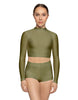 Solid Lycra LS Tneck Keyhole Back Crop Top