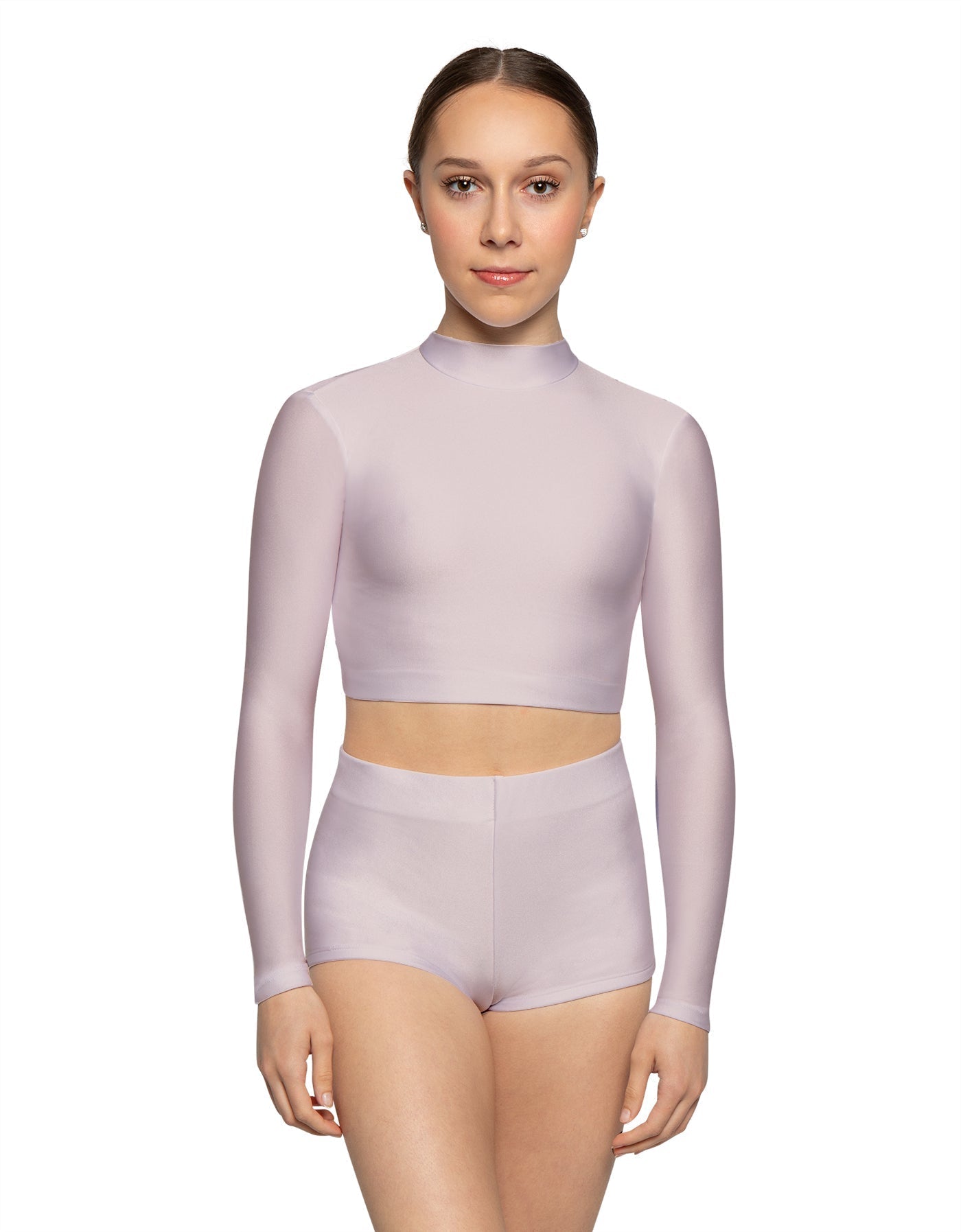 Solid Lycra LS Tneck Keyhole Back Crop Top