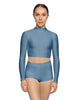 Solid Lycra LS Tneck Keyhole Back Crop Top