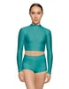 Solid Lycra LS Tneck Keyhole Back Crop Top