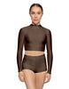 Solid Lycra LS Tneck Keyhole Back Crop Top
