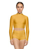 Solid Lycra LS Tneck Keyhole Back Crop Top