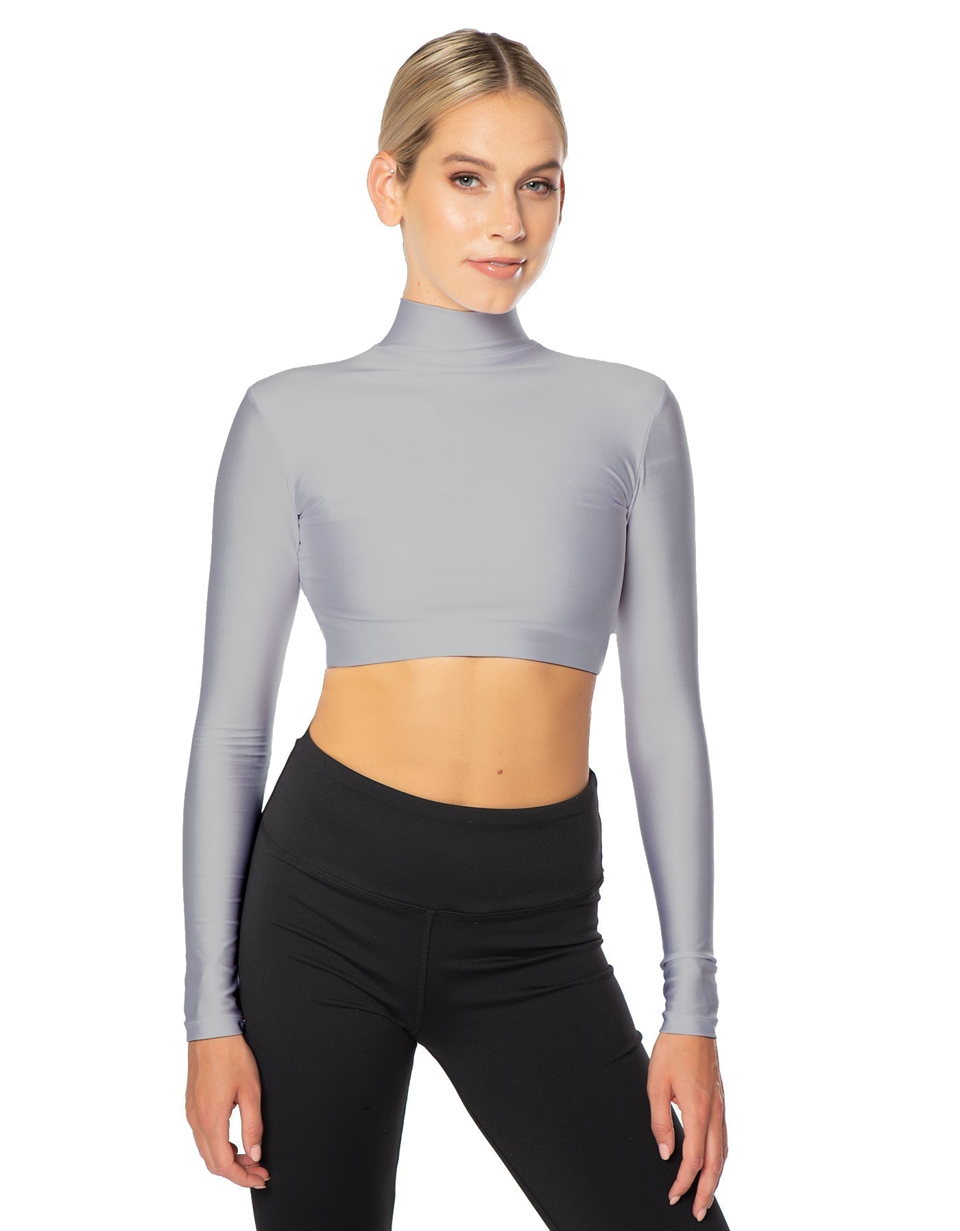 Solid Lycra LS Tneck Triangle Back Crop Top