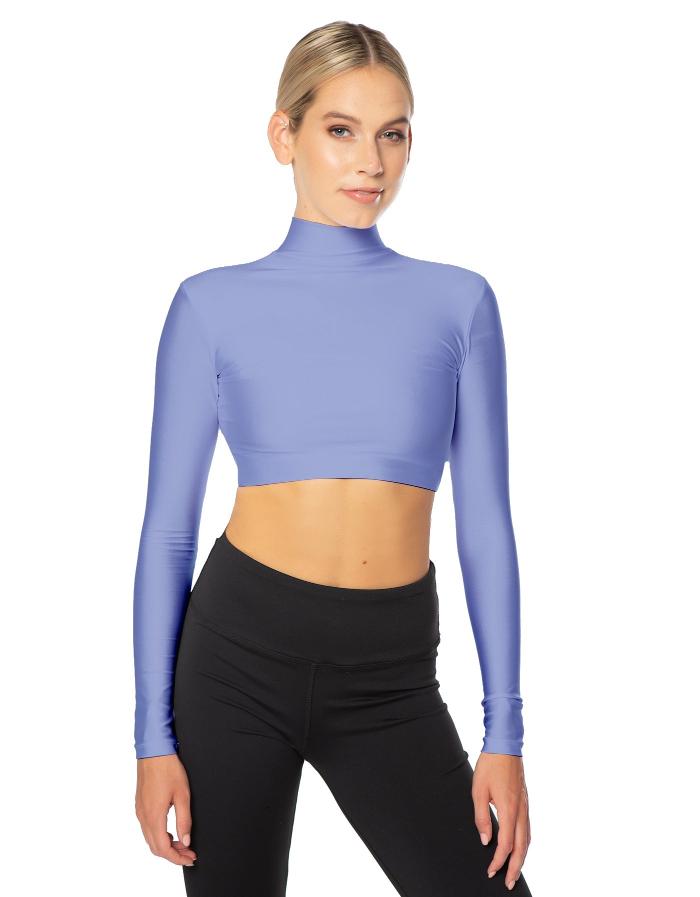 Solid Lycra LS Tneck Triangle Back Crop Top