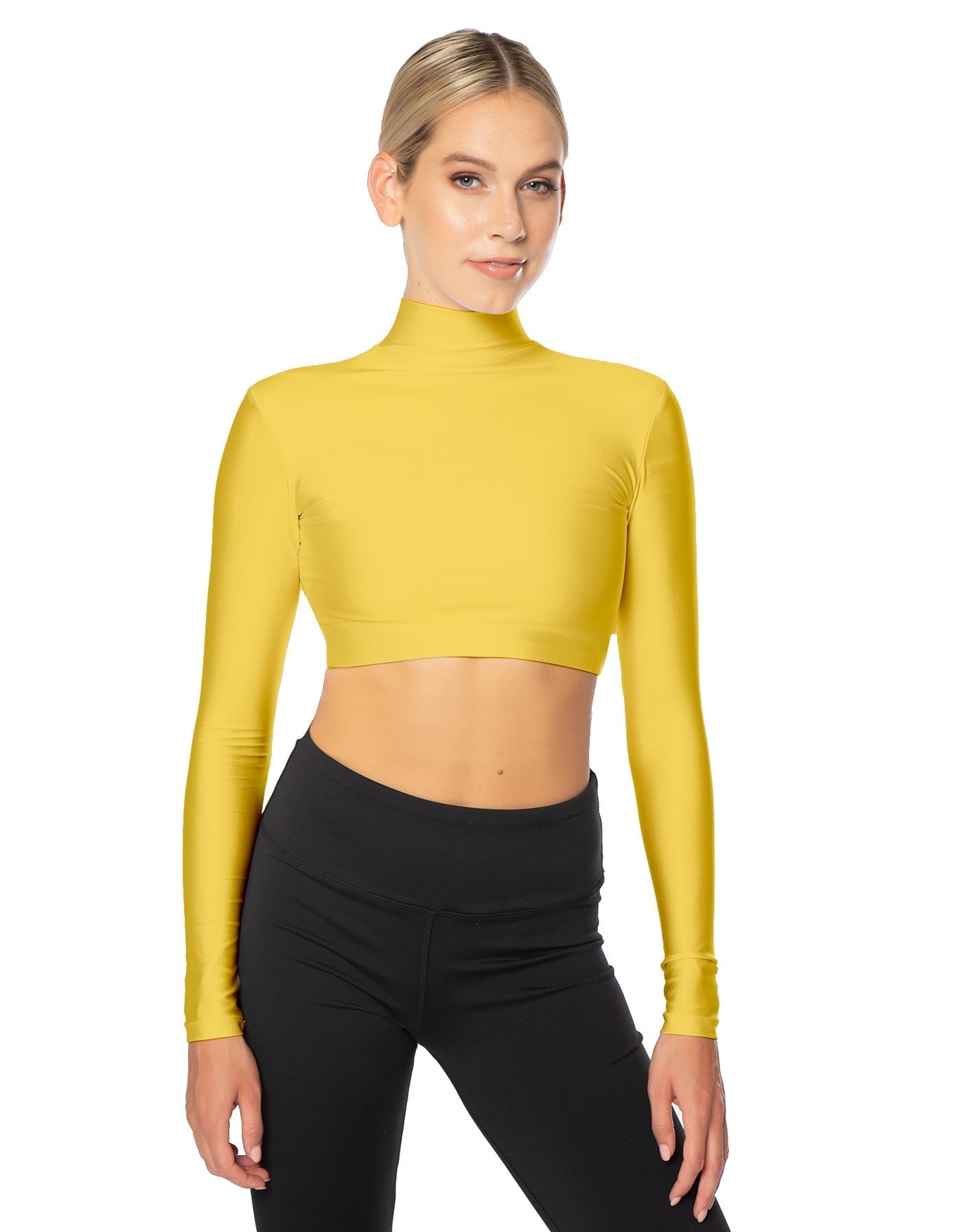 Solid Lycra LS Tneck Triangle Back Crop Top