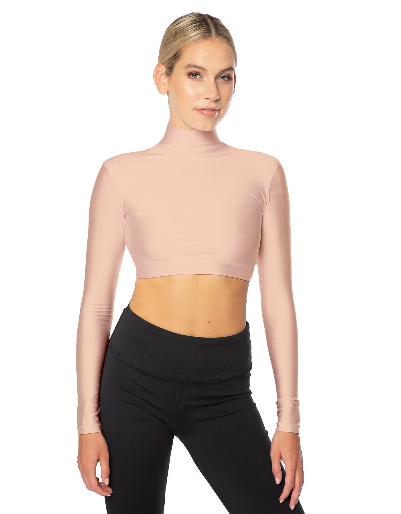 Solid Lycra LS Tneck Triangle Back Crop Top